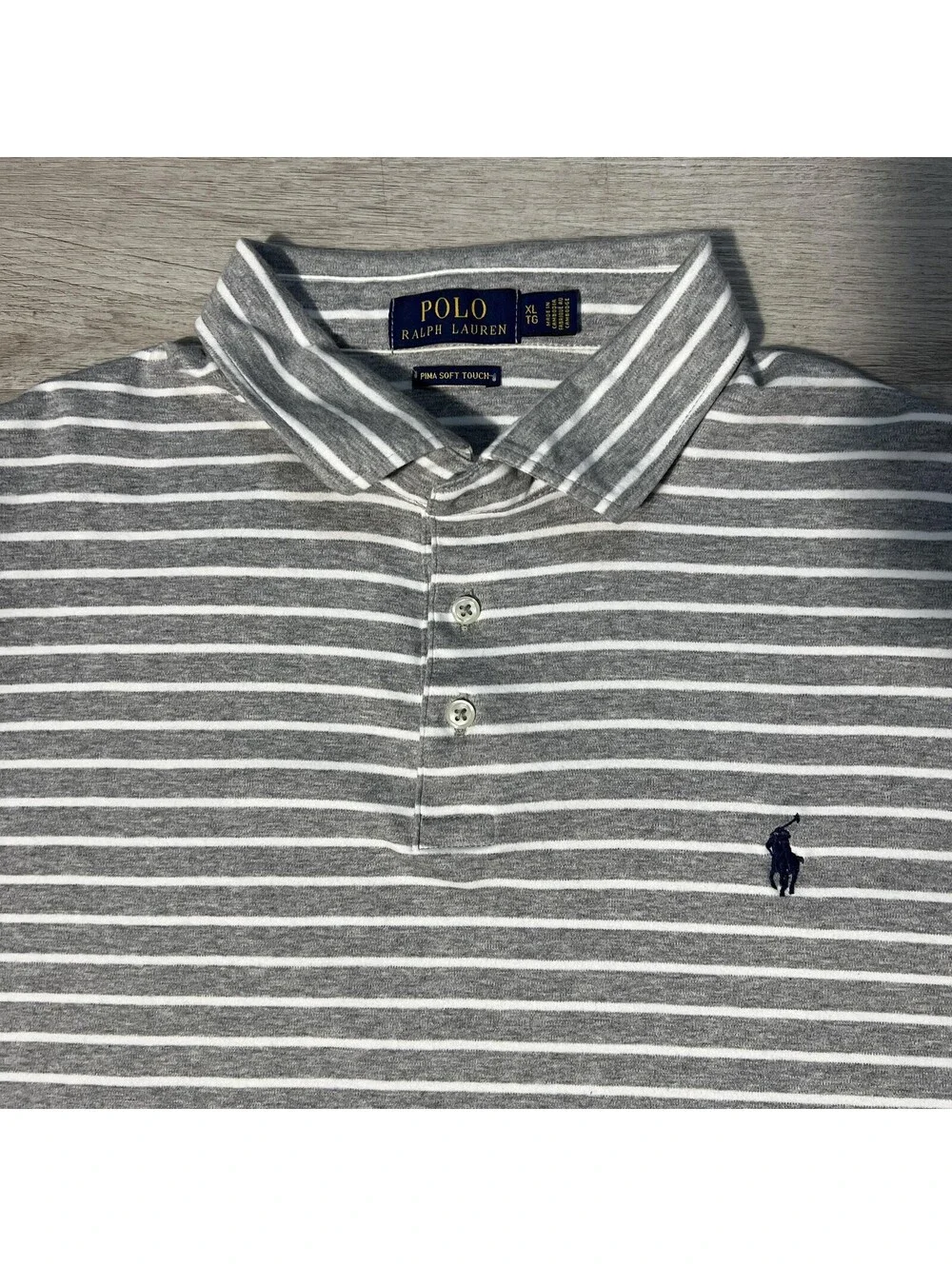 Polo Ralph Lauren Polo Shirt Mens XL Gray White Stripe Pima